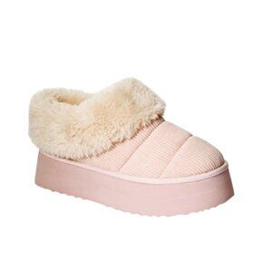Jovie Platform Fuzzy Slippers Pink Faux Fur Corduroy Size 8